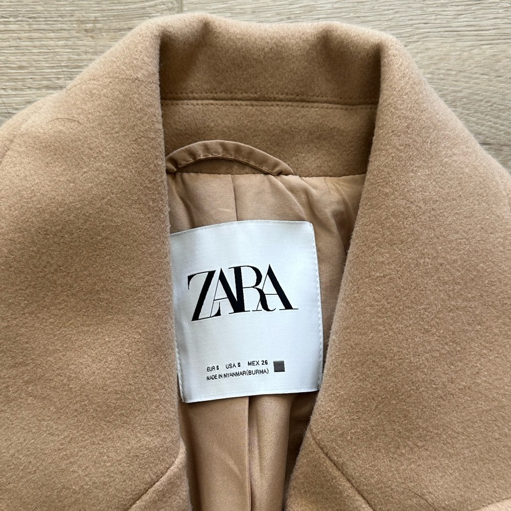 Zara Camel Brown Long Button Double Breasted Oversized Coat Size Small - Picture 4 of 7